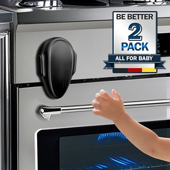 Oven Lock Child Safety (2Pack), Premium Baby Proofing Oven Door Locks, Easy to Install & Use Durable and Heat-Resistant Material no Tools Need or Drill Oven Child Safety Lock, (Black)