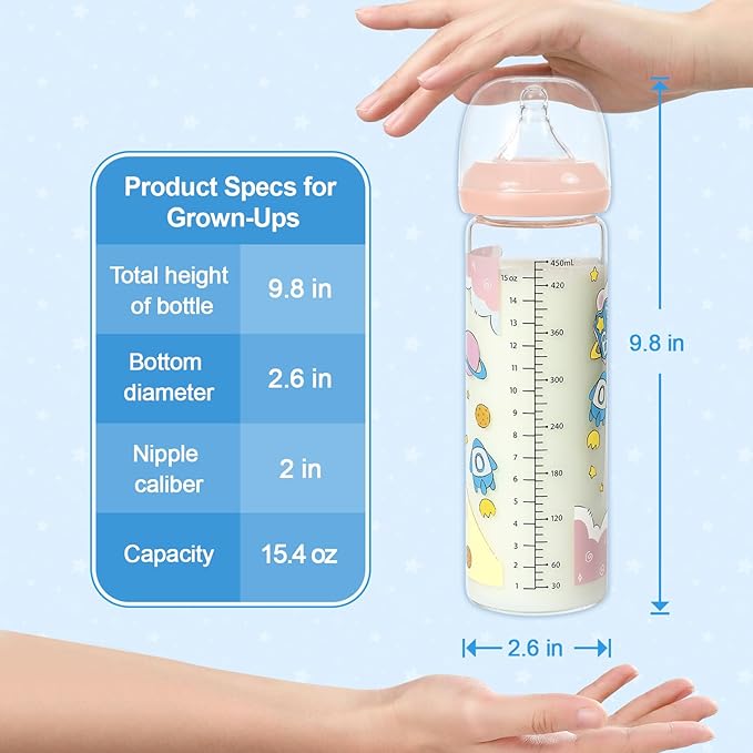 LittleForBig Adult Baby Bottle Ultra Printed Specialty Oversized Glass Feeding Baby Astros Pattern