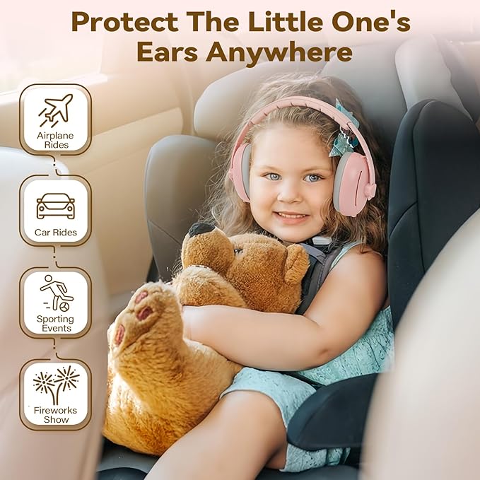 Baby Ear Muffs Noise Protection, 2-In-1 Baby Noise Cancelling Headphones for 0-48 Months Infants Toddlers, Travel Essentials for Airplane Fireworks Sleeping Pink