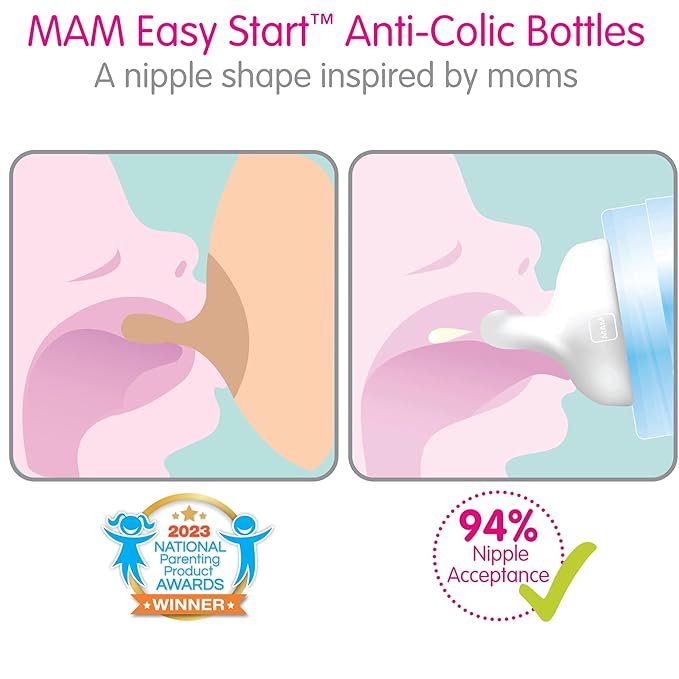 MAM Easy Start Anti-Colic Bottle 9 oz (3-Count), Baby Essentials, Medium Flow Bottles & Easy Start Matte Anti-Colic Baby Bottles, Medium Flow Nipples, Baby Boy, 9 oz (2 Count)