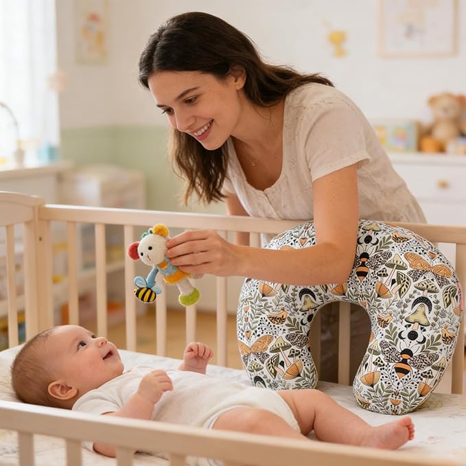 Winmany 2 Pack Baby Nursing Pillow Cover Newborn U-Shaped Breastfeeding Pillowcase Cushion Cover Stretchy Replaceable Forest&Floral Pillow Cover Slipcover 22.5x21
