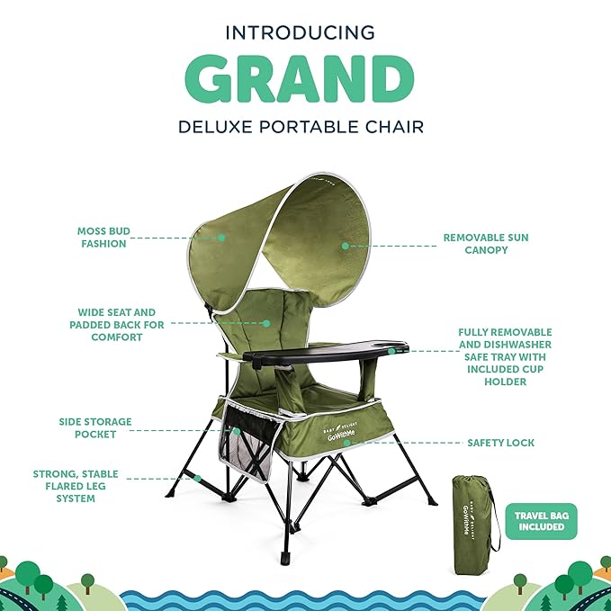 Baby Delight Go with Me Grand Deluxe Portable Chair | for Kids | Indoor and Outdoor | Moss Bud Green