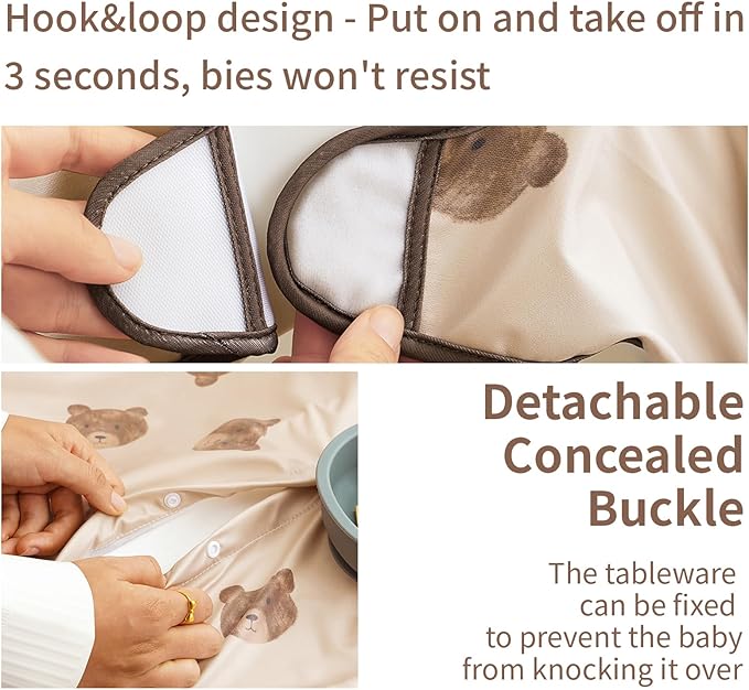 2-Pack Long Sleeve Baby Bib,Coverall Baby Bibs for Eating,Waterproof,Attaches to Highchair&Table,Ages 1 to 3 Years