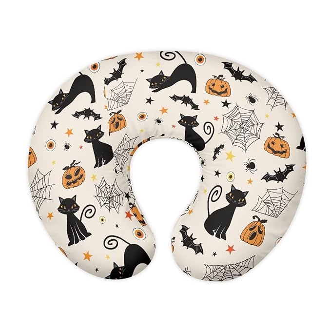 Halloween Nursing Pillow Cover for Baby Boys, Halloween Decor Spider Web Breastfeeding Pillow Slipcover, Cat Bat Pumpkin Pillowcase for Newborn Infant Cover Only