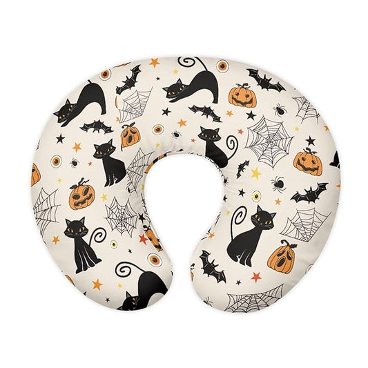 Halloween Nursing Pillow Cover for Baby Boys, Halloween Decor Spider Web Breastfeeding Pillow Slipcover, Cat Bat Pumpkin Pillowcase for Newborn Infant Cover Only