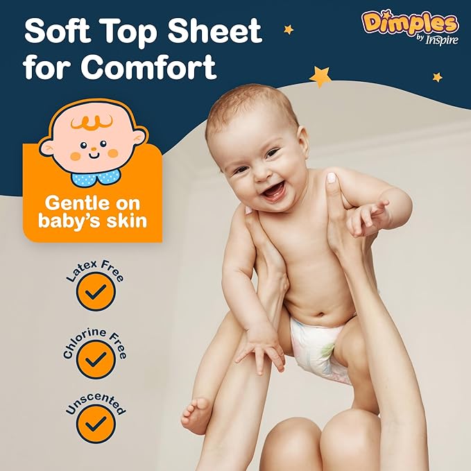 Inspire Dimples Booster Pads, Baby Diaper Doubler with Adhesive - Boosts Diaper Absorbency - No More leaks 30 Count (with Adhesive for Secure Fit) (30 Count)