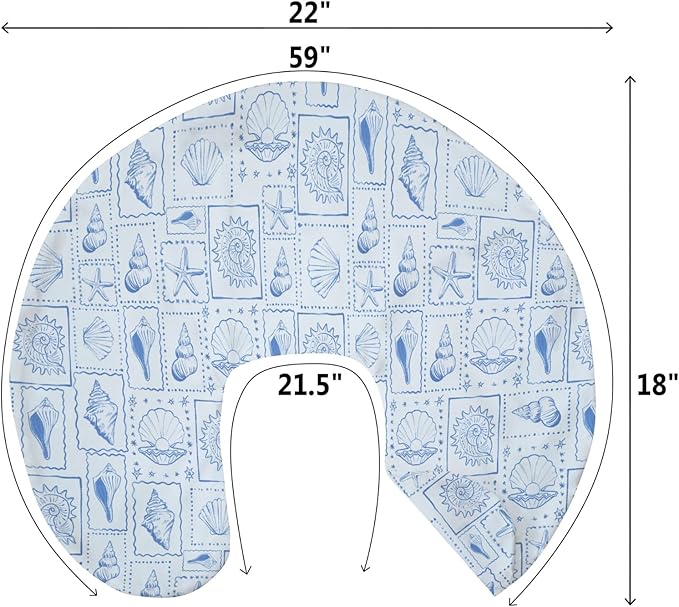 Blue Seashells Baby Nursing Pillow Covers for Boy Girl Boho Beach Conch Nursery Feeding Pillowcase for Breastfeeding Pillows Pastel Summer Coastal Soft Stretchy Removable Cover for Newborn Infant
