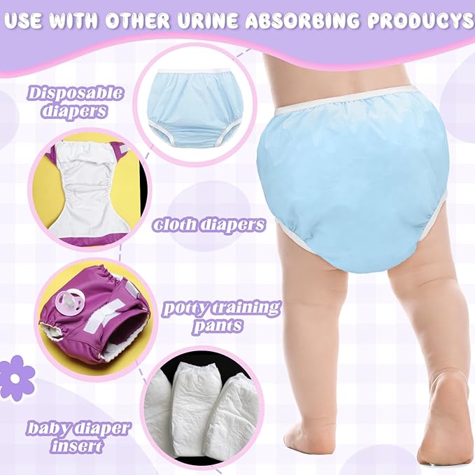 Funtery 12 Packs Waterproof Plastic Pants for Toddlers Reusable Diaper Covers Unisex Baby Potty Training Underwear Covers