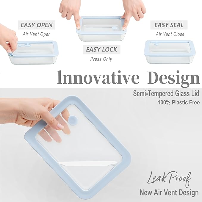 Urban Green glass storage containers with lids (White&Navy Blue-6p)
