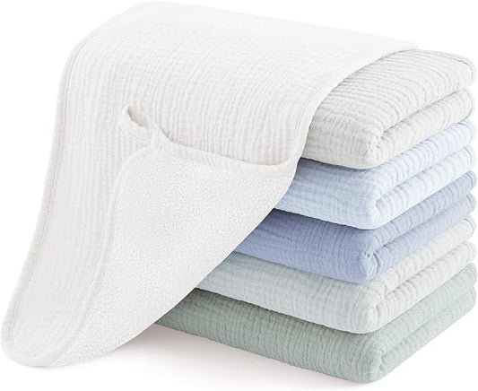 Susurration Muslin Burp Cloths, Soft Baby Burping Cloths for Unisex Boys and Girls, Newborn Essentials Large Extra Absorbent Washcloths, 20x10in, 6 Pack