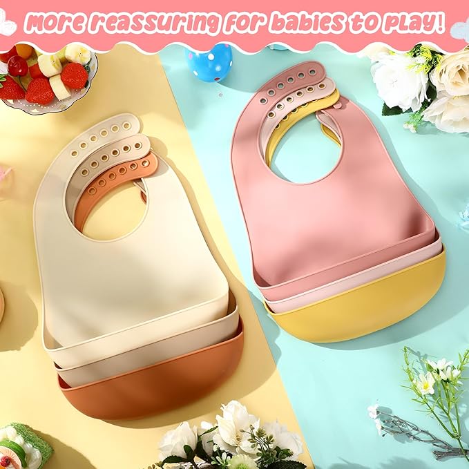 Mepase Silicone Bibs for Babies Waterproof Silicone Bibs Soft Adjustable Baby Feeding Unisex Kid Eating Supplies