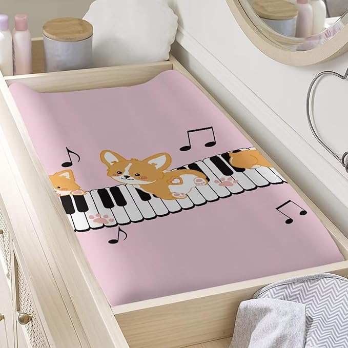Dog Piano Baby Changing Pad Cover Soft Stretchy Changing Table Cover for Boys Girls Stain Resistant Breathable Nursery Pad Change Cover Easy Installation
