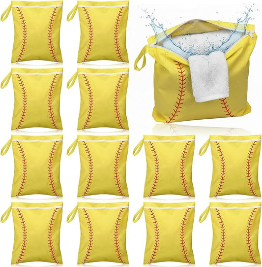 12 Pcs Softball Wet Dry Bag Gifts Bulk, Softball Team Wet Dry Bag with Handle Zipper, Beach Pool Waterproof Toiletry Organizing Pouches for Women Player Travel Team Gifts