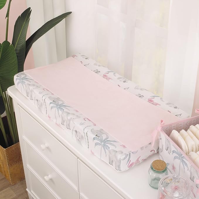 NoJo Tropical Princess Elephant/Jungle Super Soft Pink Changing Pad Cover