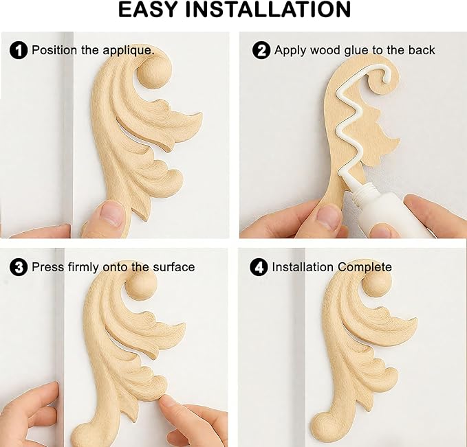 4Pcs Decorative Wood Flower Carved Appliques Corner Onlay 2.5×4.9inch DIY Unpainted Wooden Carved Corner Decal for Furniture Wardrobe Mirror Photo Frame Closet Decoration (2.5×4.9inch)