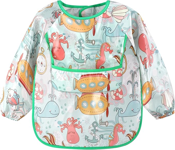 Accmor 4 Pack Long Sleeve Baby Bibs, Waterproof Sleeved Bibs for Eating Feeding, Toddler Baby Girls Boys Smock Bibs