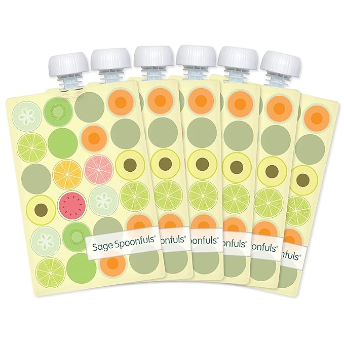 Sage Spoonfuls Reusable Baby Food Pouches - 6 Pack, Baby Food Storage, Pouches Toddler, Refillable Squeeze Pouch for Kids (Fruit Dot), Dishwasher and Freezer Safe, BPA Free