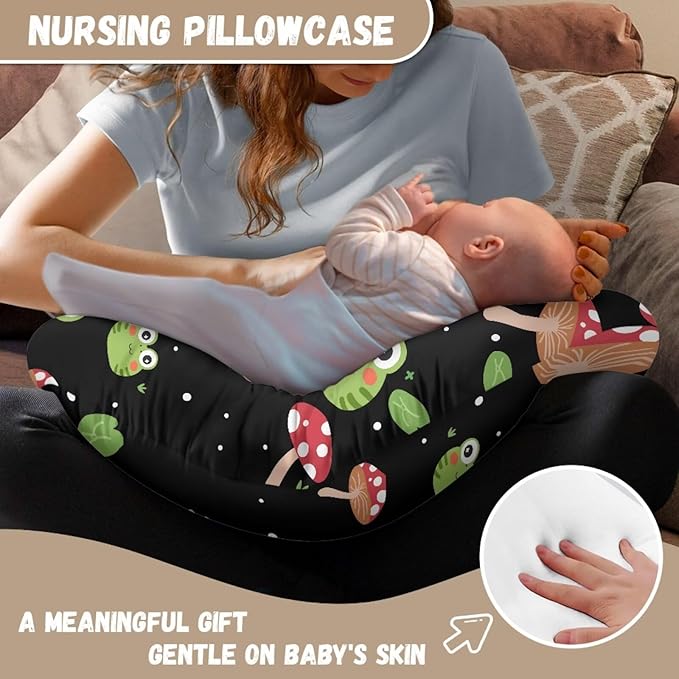 Frog Mushrooms Baby Nursing Pillow Cover Neutral Breathable Pillow Cover for Infant Snug, Removable Breastfeeding Pillow Slipcover Easy to Clean