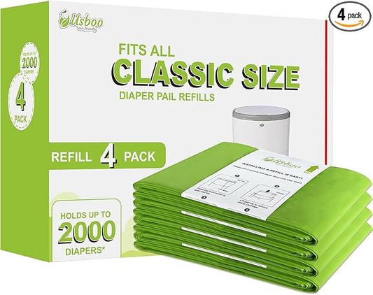 USBOO Refills Compatible with Dekor CLASSIC Diaper Pail Refills | 4 Pack | Disposable Diaper Pail Refill | Extra Thickness | Quick & Easy to Replace | Cherry Blossom Scented | Holds up to 2000 Diapers