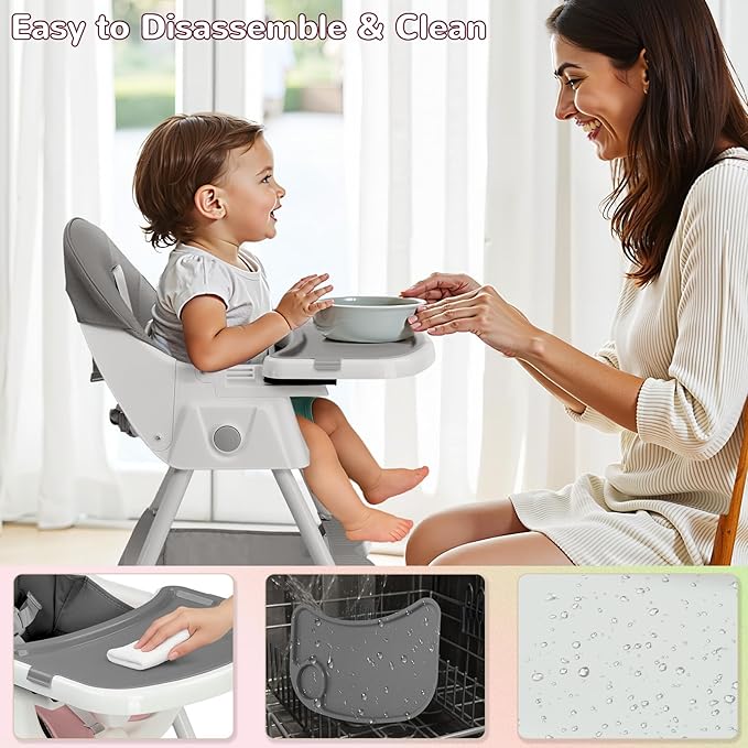 Ktaxon Foldable Baby High Chair, 2-in-1 Portable Convertible Highchair with 5-Point Safety Harness, Easy to Clean Tray and Storage Bag for Toddlers & Babies, Grey