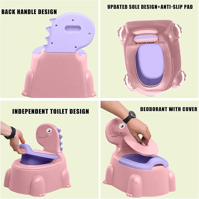 Potty Training Toilet | Dinosaur Potty Training Seat | Toddler Potty Chair | Portable Toilet for Kids with Non-slip Rubber Mat Backrest for Boys Girls Kids Toddler, Pink