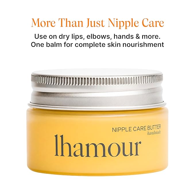 Lhamour Organic Nipple Cream Breastfeeding - Nipple Butter Balm with Coconut & Olive Oil, Beef Tallow, Beeswax, Soothing Nipple Butter Cream for Sore Cracked Nipples, Baby Safe Unscented Formula,1 oz