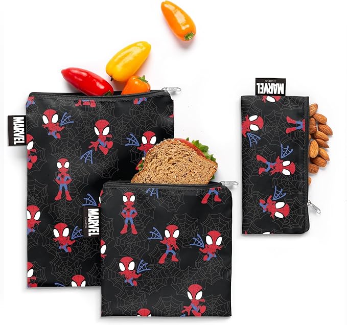 Simple Modern Marvel Spider-man Reusable Snack Bags for Kids | Food Safe, BPA Free, Phthalate Free, Polyester Zip Pouches | Washable & Refillable Sandwich Bag | Ellie Collection | 3 pack | Spidey Kid