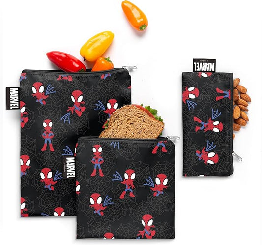 Simple Modern Marvel Spider-man Reusable Snack Bags for Kids | Food Safe, BPA Free, Phthalate Free, Polyester Zip Pouches | Washable & Refillable Sandwich Bag | Ellie Collection | 3 pack | Spidey Kid