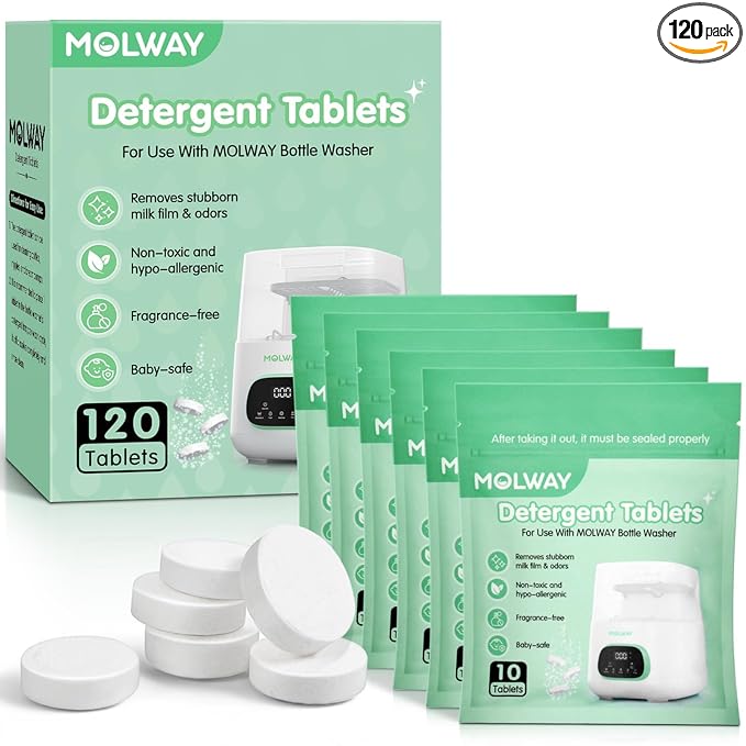 120 PCS Detergent Tablets, Detergent Washing Tablets for MOLWAY, Momcozy, GROWNSY, Baby Brezza Bottle Washer, Remove Milk Residue & Odor, for All Baby Bottle Washers