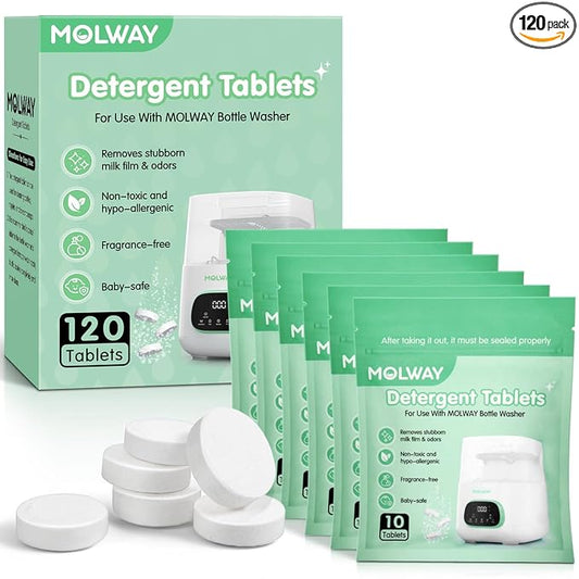 120 PCS Detergent Tablets, Detergent Washing Tablets for MOLWAY, Momcozy, GROWNSY, Baby Brezza Bottle Washer, Remove Milk Residue & Odor, for All Baby Bottle Washers