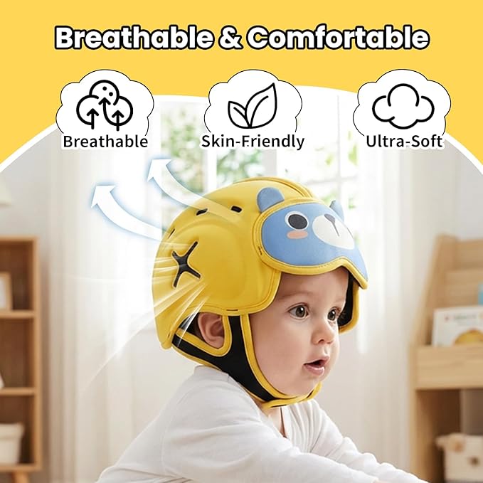 Mambobaby Baby Head Protector Helmet for Crawling and Walking, Breathable Soft Helmet, Ultra-Lightweight & Adjustable, Prevents Bumps Safety Helmet for Infants Toddlers 6-24 Months (Honey Bear)