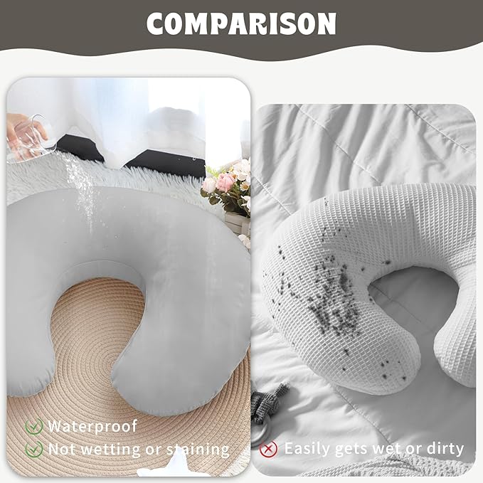 Hooyax Baby Waterproof Nursing Pillow Cover, Stretchy Nursing Covers for Breastfeeding Pillows, Adorable Infant Feeding Pillow Slipcover for Baby Boy and Girls (Grey)