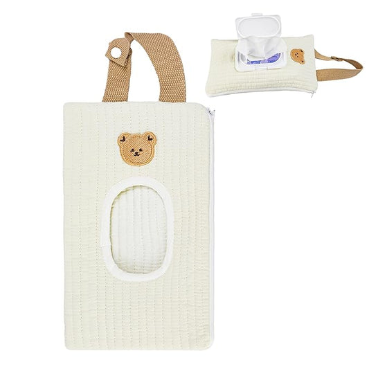Quilted Baby Wipe Holder Floral Diaper Pouch Portable Quilted Wipes Bag for Car, Stroller