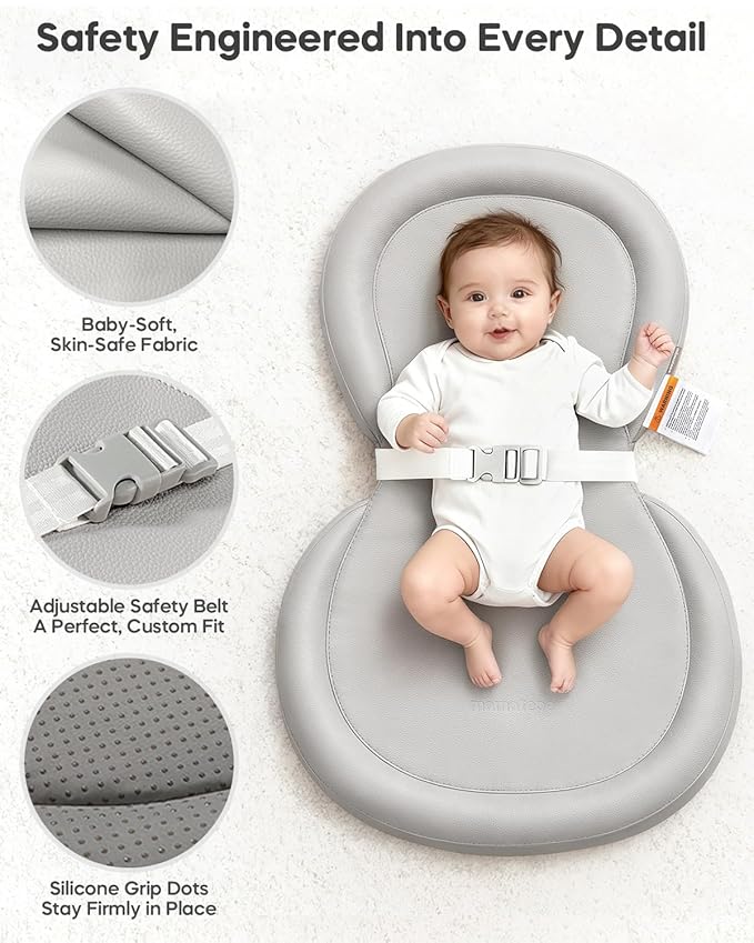 Mamatepe Peanut Baby Changing Pad, Foldable Travel On-the-Go with Non-Slip Base & Safety Belt, Wipeable PU Cushion for Dresser & Changing Table 30"x18", Gray