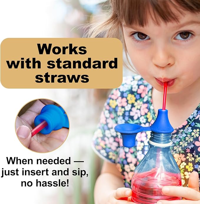 [4 Pack] Sipppz Nozzles - No Spill Silicone Bottle Top Spout - Soft, Flexible Silicone - Blue, Green, Yellow, Pink - Fit Most Standard Bottles - BPA-Free, Latex-Free, Lead-Free