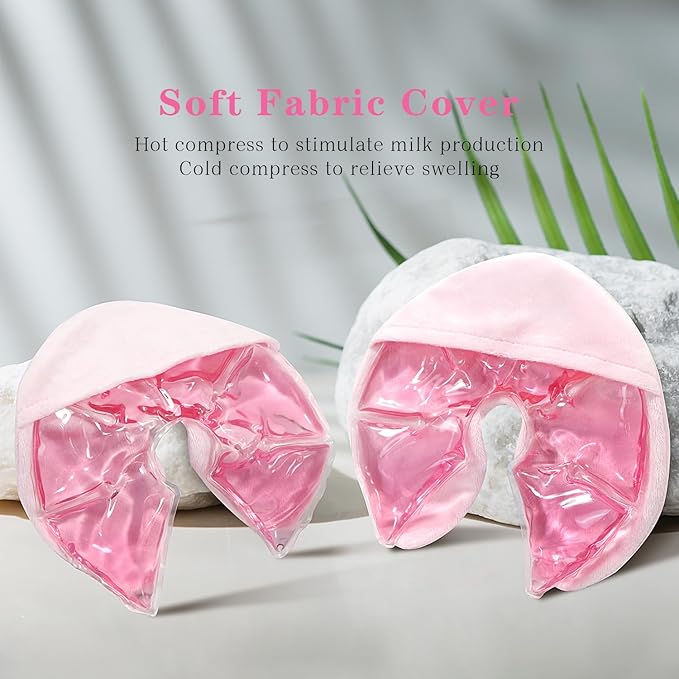 Breast Therapy Packs, 2 Pack Reusable Hot Cold Gel Packs for Nipple Pain Relief, Mastitis, Engorgement, Support for Breastfeeding and Pump Aid-Flexible & Washable with 2 Soft Covers (Pink)
