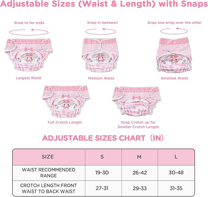 Littleforbig Washable Adjustable Reusable Waterproof Cloth Adult Diaper Wrap Cover - Baby Usagi Pattern S