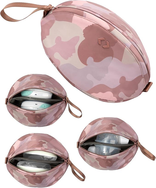 Wearable Breast Pump Bag - Fits Elvie, Willow, Momcozy and All Others - Beige Small Pump Bag with Wrist Strap – Hands-Free Pump Carrying Case and Storage for Travel