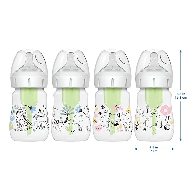 Dr. Brown's Anti-Colic Options+ Wide-Neck Baby Bottle Designer Edition Bottles, Jungle Decos, 5 oz/150 mL, Level 1 Nipple, 0m+, 2-Pack