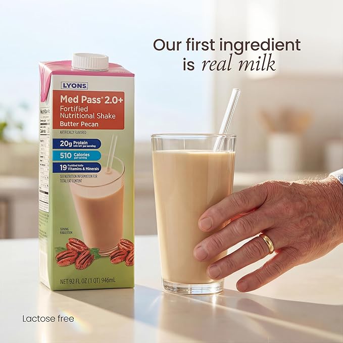 MED PASS® 2.0 Fortified Nutritional Shake, Butter Pecan Flavor High-Calorie Nutrition Drink for Medication Pass Programs and Reduced Appetites, Vitamin and Mineral Fortified, 32 fl oz - 12 Pack