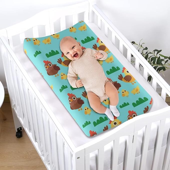 Cute Rooster Changing Pad Cover Waterproof Breathable Cradle Sheets Stretchy Universal Tray Table Mat Stain Resistant Sheet Crib Mat Fit 32"x16" Contoured Pad