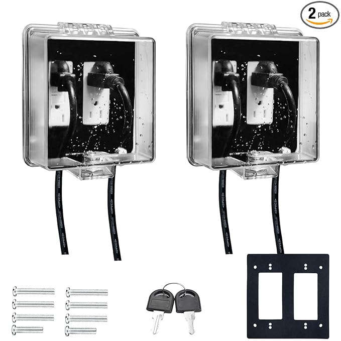 2-Gang Baby Safety Dual Outlet Cover Box - Key Lock for Much Better Toddler Proofing, Easier Operation, Simple 4 Step Install,Provides Extra Space Inside for Plugs,Adapters,Clear(2pack)