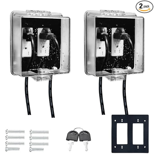 2-Gang Baby Safety Dual Outlet Cover Box - Key Lock for Much Better Toddler Proofing, Easier Operation, Simple 4 Step Install,Provides Extra Space Inside for Plugs,Adapters,Clear(2pack)