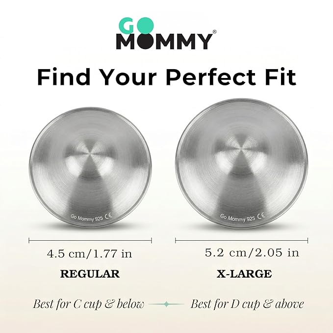 Go Mommy Solid 925 Sterling Silver Nursing Cups XL — Nipple Covers for Breastfeeding, Nipple Shields for Nursing Newborn, Nickel-Free Breastfeeding Essentials
