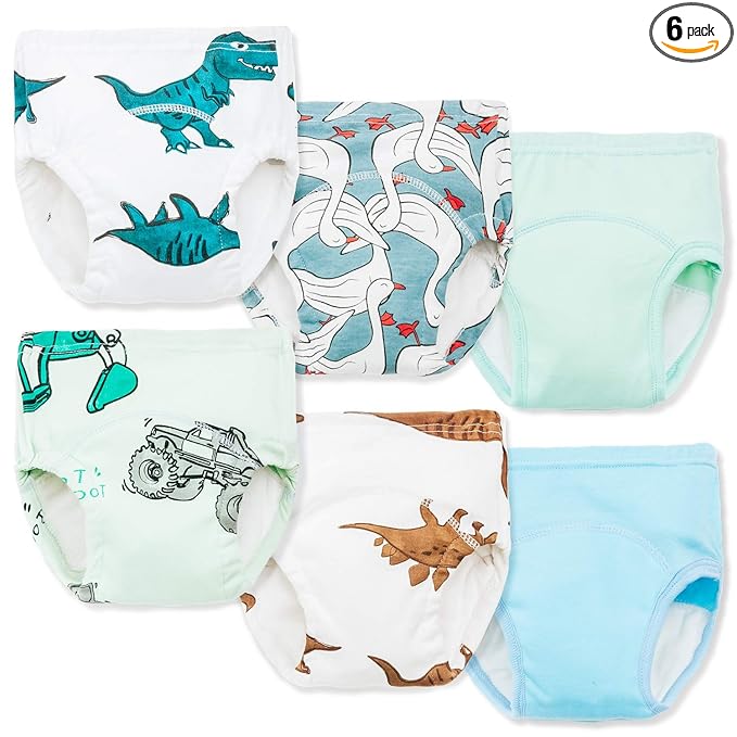 Joyo roy 6Pcs Potty Training Underwear Boys Soft Cotton Toilet Training Pants Great Aabsorption Leakproof Baby Toddler Boy Underwear 3T Comfortable Padded Pee Pants for Boys with Potty Chart
