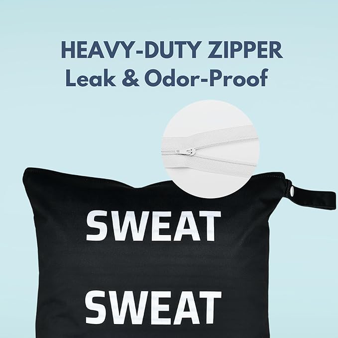 Premium Wet Bag for Gym Clothes - 12.6" x 14.6" Waterproof, Machine Washable Sweat Bags for Sweaty & Dirty Workout Gear - Smell Proof, Dry Bags for Sports, Travel, Yoga, Swimsuits & Towels - Organizer