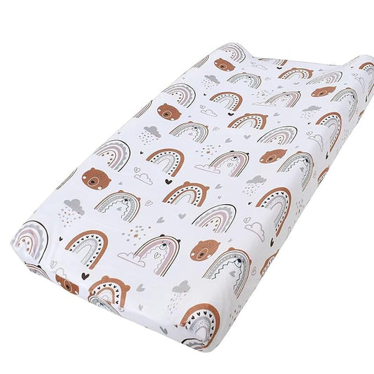 iEvolve Changing Pad Cover Ultra Soft Minky Dots Changing Table Cover Breathable Changing Table Sheet Diaper Changing Pad Cover for Baby Boys Girls (RainbowBear)