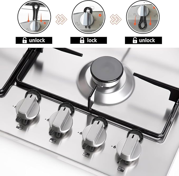 Stove Knob Safety Locks – Gas Stove Oven Knob Safety Covers –Child and Pets Proofing Locks (5 Pack) Black