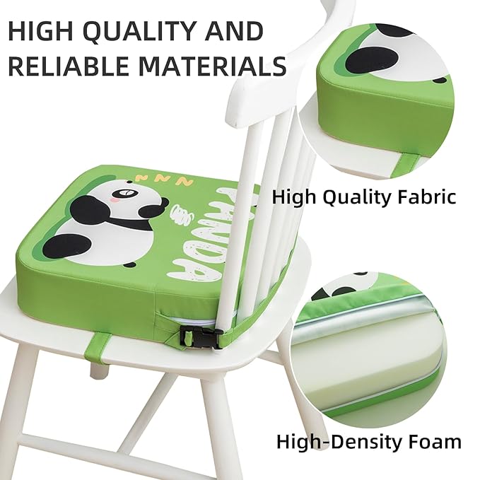 Eiury Toddler Booster Seat for Dining Table, Portable Kids Booster Seat with Safety Buckles Portable Increasing Booster Cushion with Non-Slip Bottom (Green Panda)
