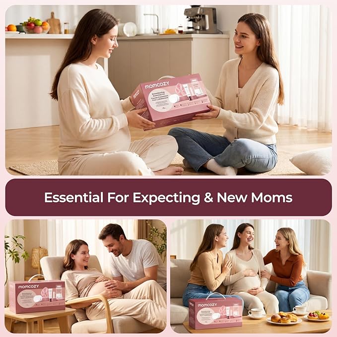 Momcozy 73pc Postpartum Essentials Kit, Initiate breastfeeding for New Moms, Hospital Bag Must Haves with Nursing Pads, Hot & Cold Breast Pads, Nipple Cream, Colostrum Collectors and Milk Storage Bags